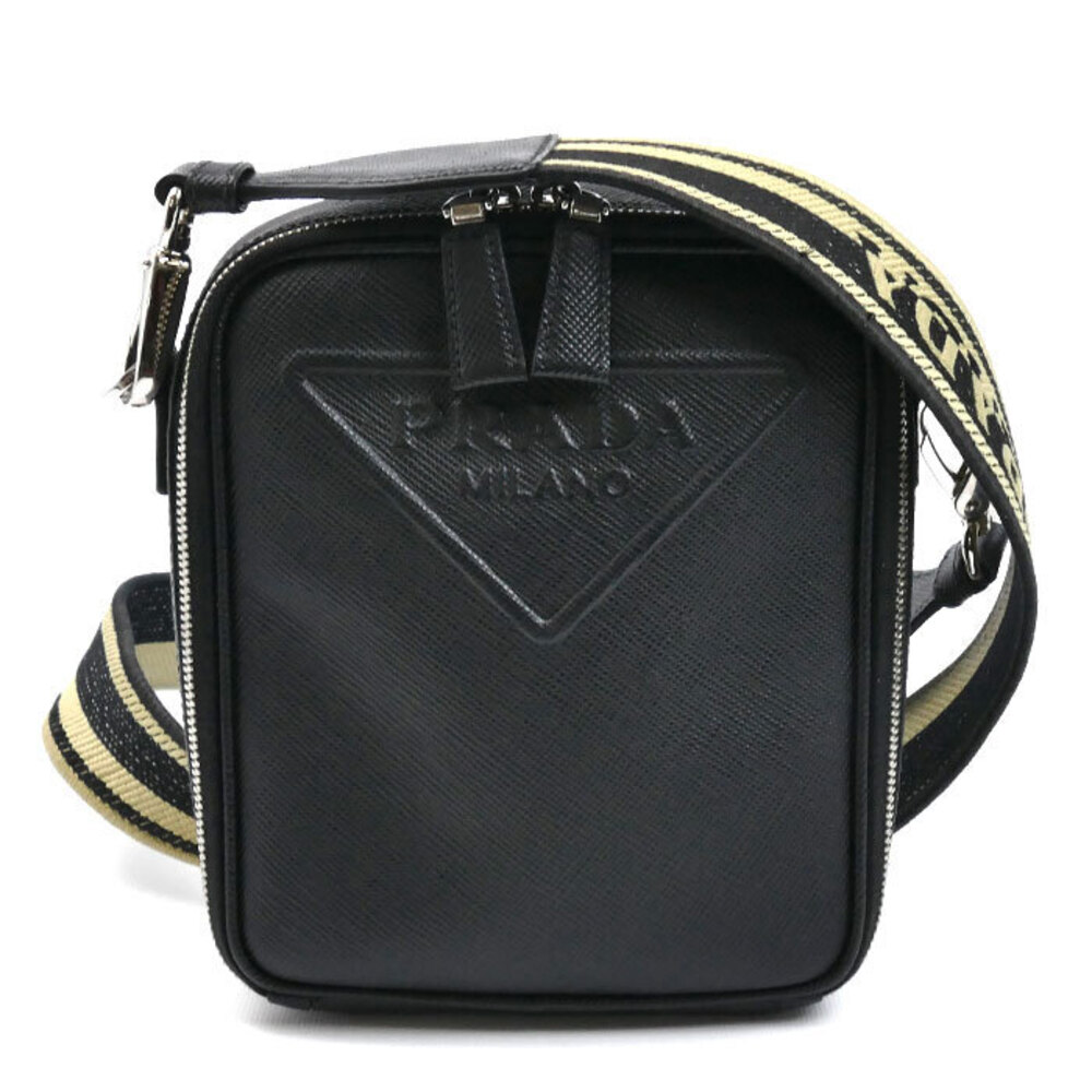 Prada Saffiano leather shoulder bag logo jacquard strap